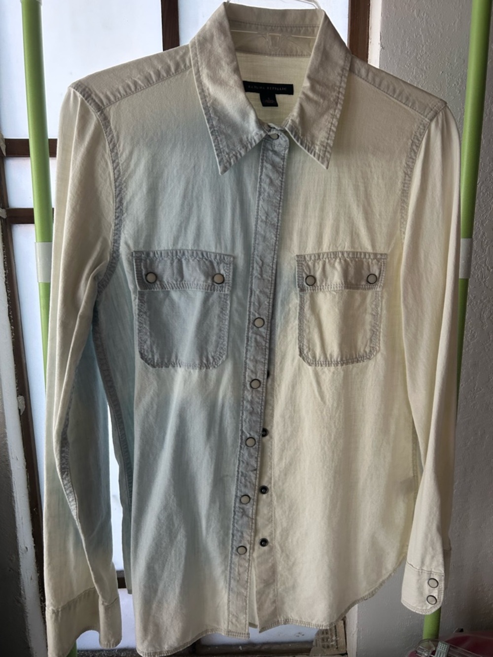 Banana Republic Two-Tone Ivory and Light Blue Button-Down Shirt